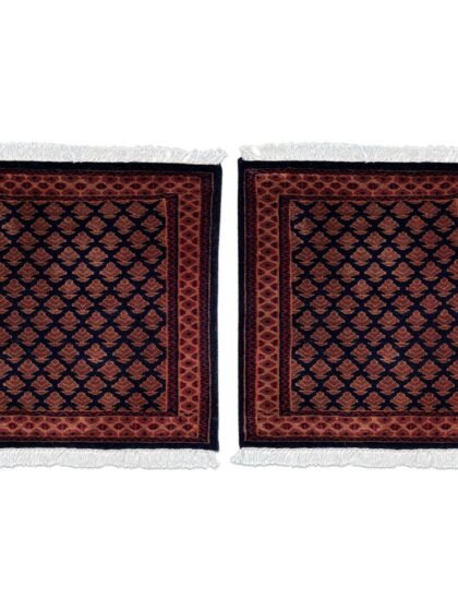 2x2 ft Pair Hand Knotted Woolen Carpet Black Lichi