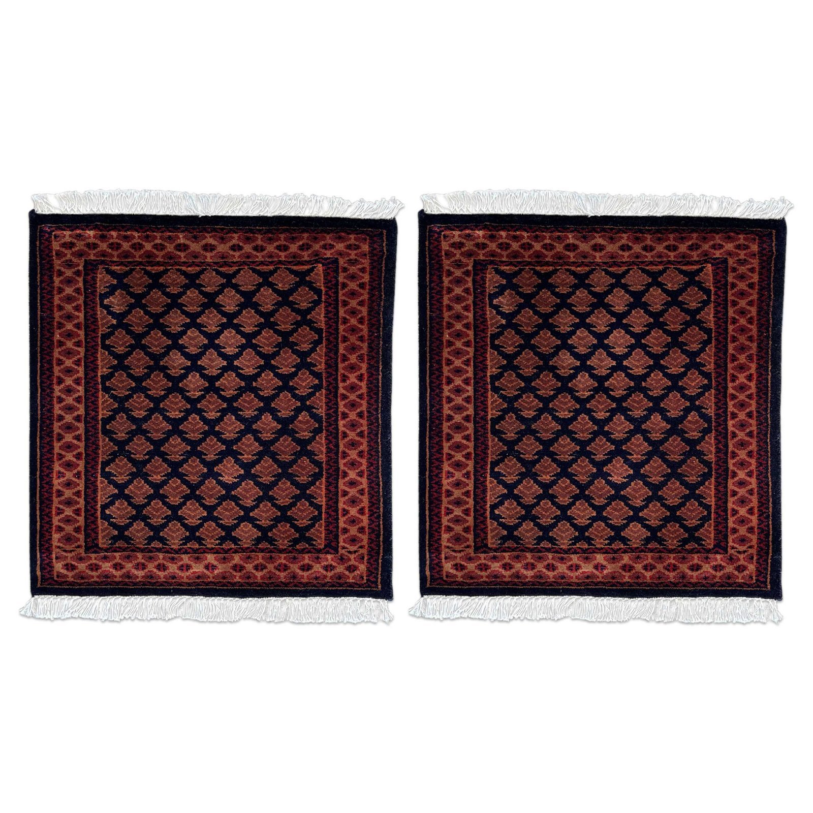 2x2 ft Pair Hand Knotted Woolen Carpet Black Lichi