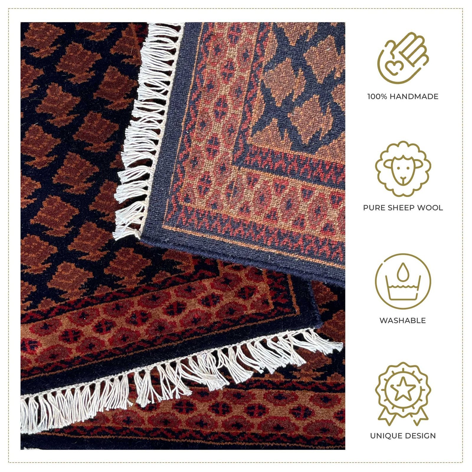 2x2 ft Pair Hand Knotted Woolen Carpet Black Lichi - Image 3