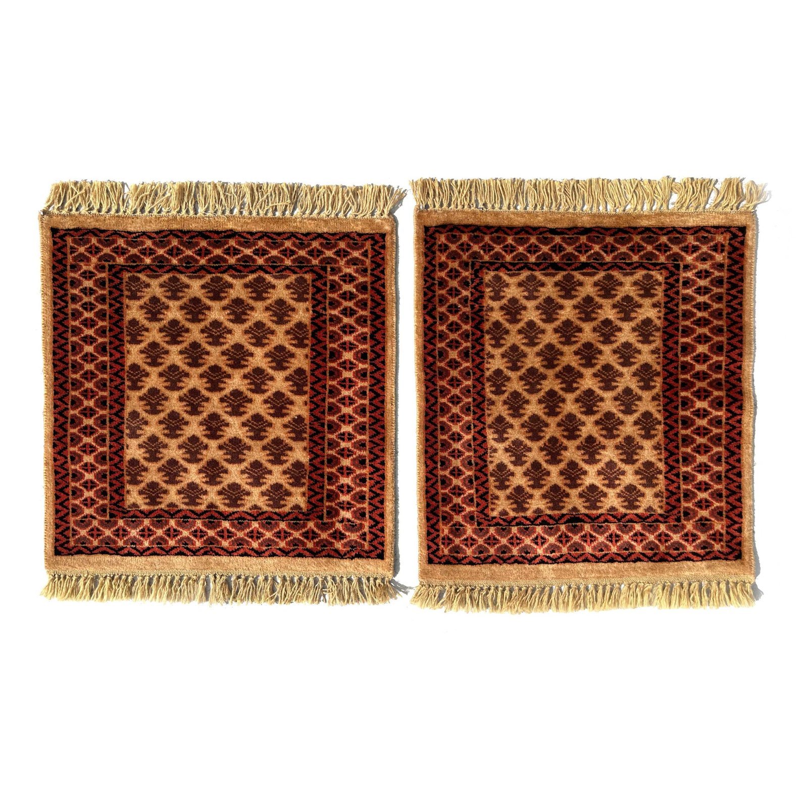 2x2 Feet Hand Knotted Camel Wool Carpet 2 PCs