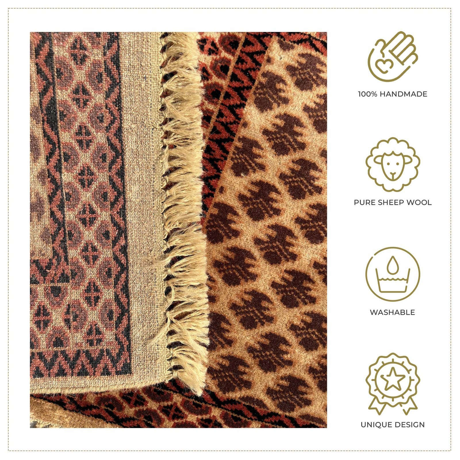2x2 Feet Hand Knotted Camel Wool Carpet 2 PCs - Image 2
