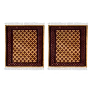 2x2 ft Pair Hand Knotted Woolen Carpet Camel Lichi