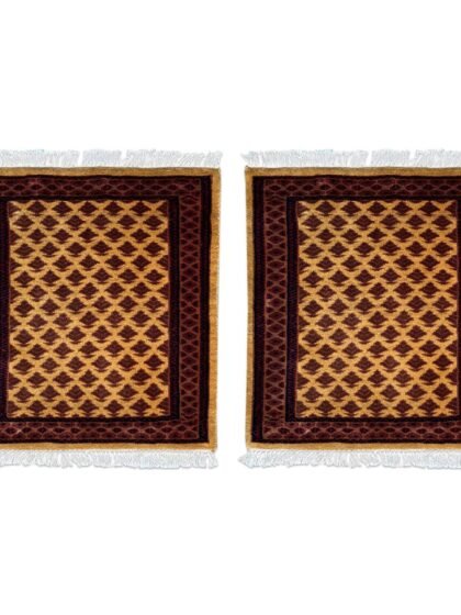 2x2 ft Pair Hand Knotted Woolen Carpet Camel Lichi