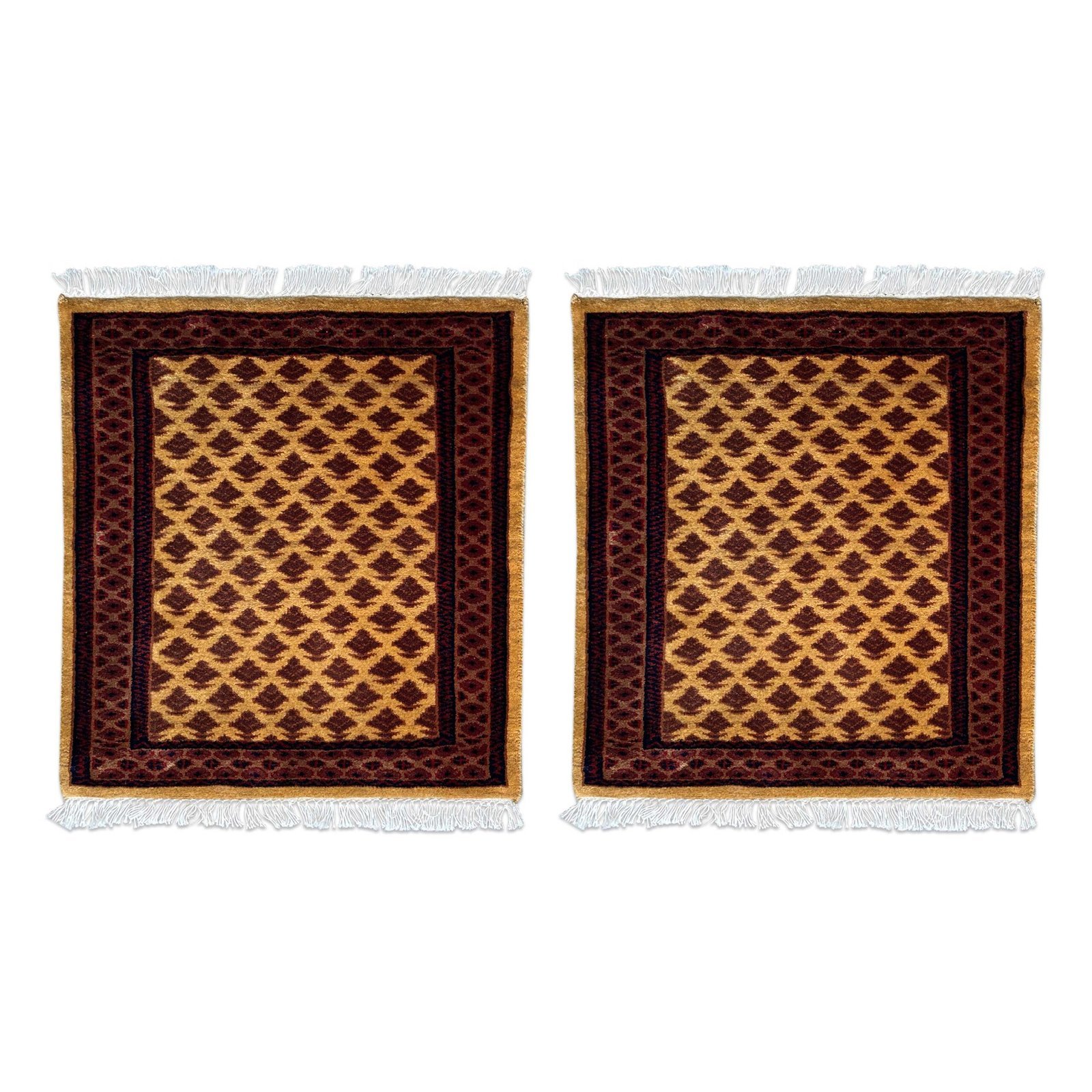 2x2 ft Pair Hand Knotted Woolen Carpet Camel Lichi