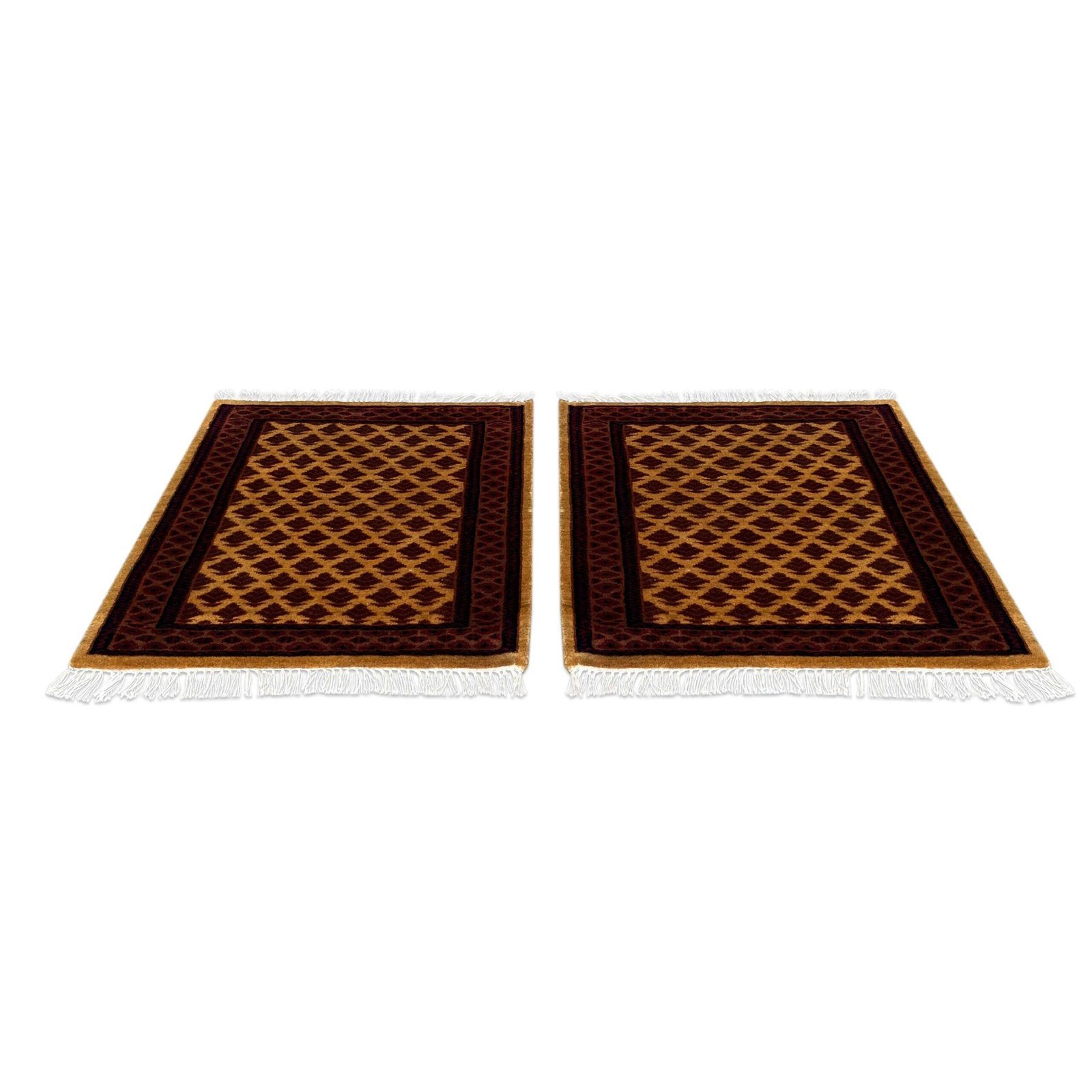 2x2 ft Pair Hand Knotted Woolen Carpet Camel Lichi - Image 2