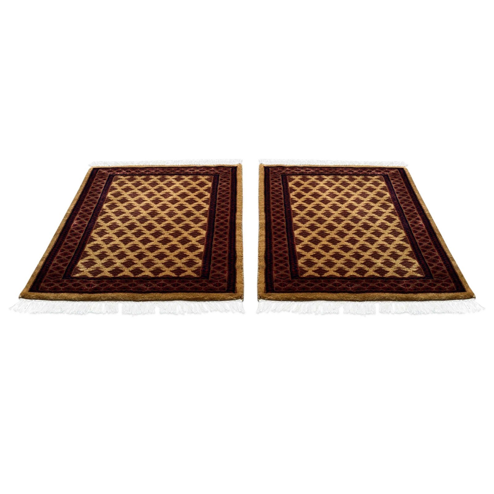 2x2 ft Pair Hand Knotted Woolen Carpet Camel Lichi - Image 5