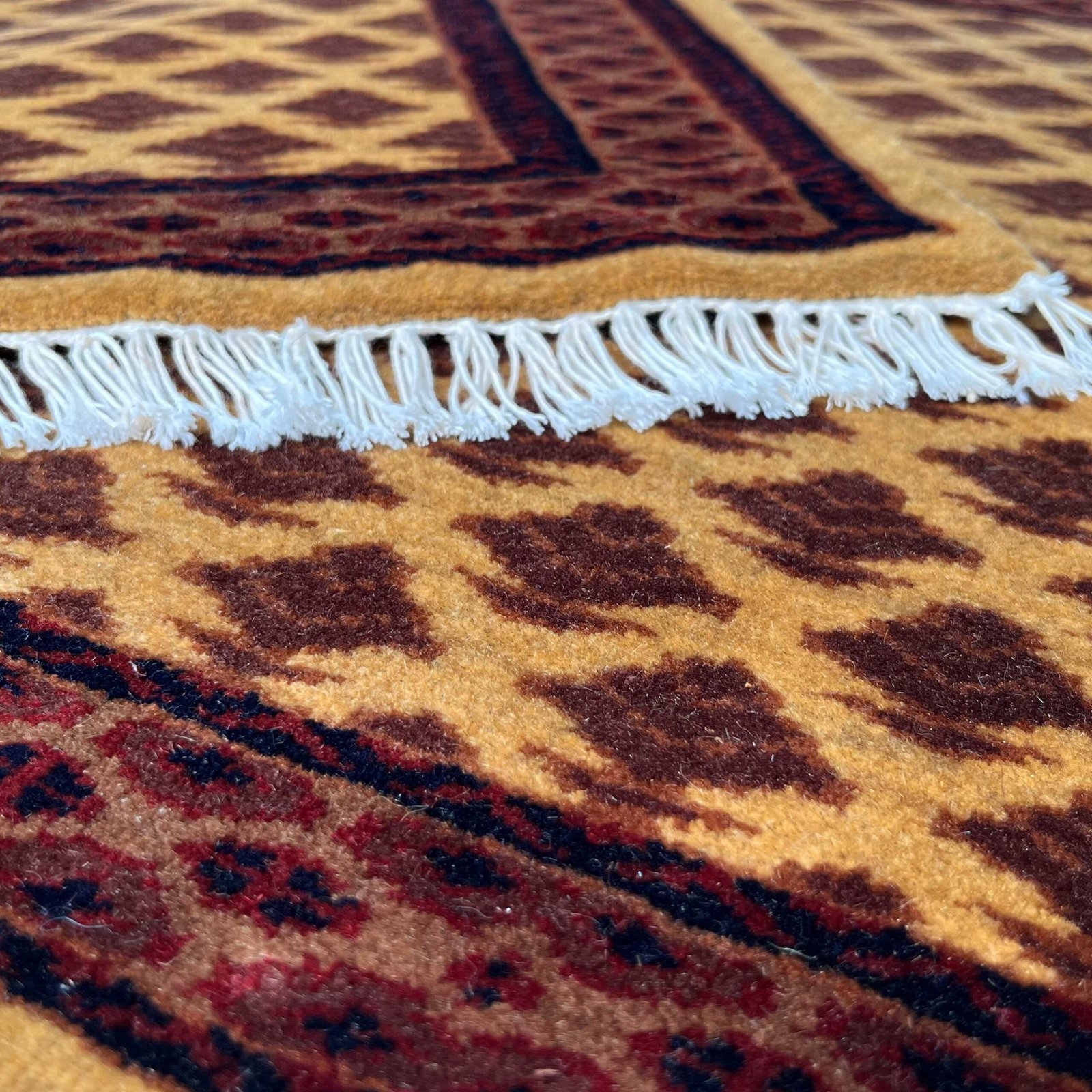2x2 ft Pair Hand Knotted Woolen Carpet Camel Lichi - Image 3