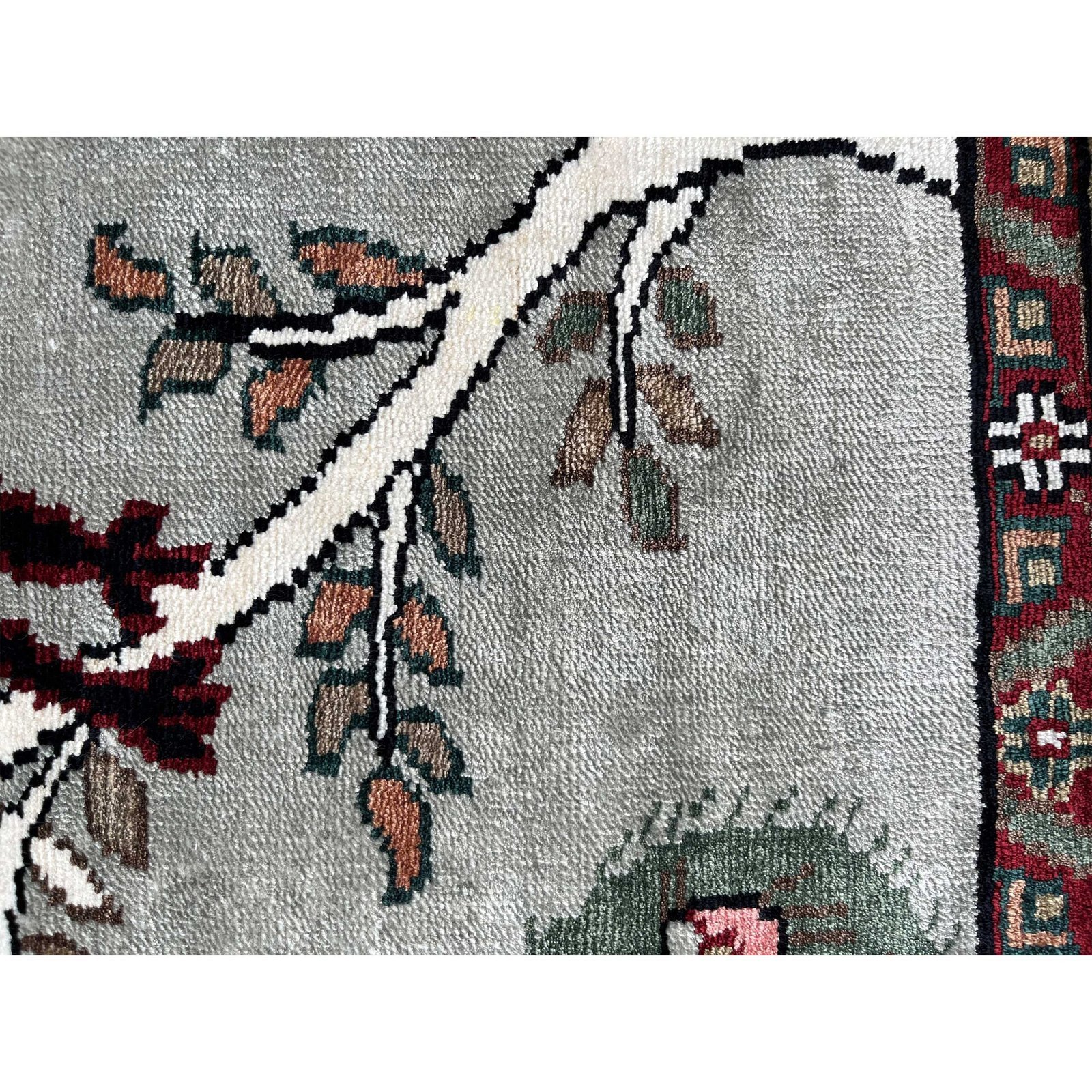 2x2 feet Handmade Carpet Peacock and Peahen Gray Bamboo Silk - Image 2