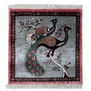 2x2 feet Handmade Carpet Peacock and Peahen Gray Traditional
