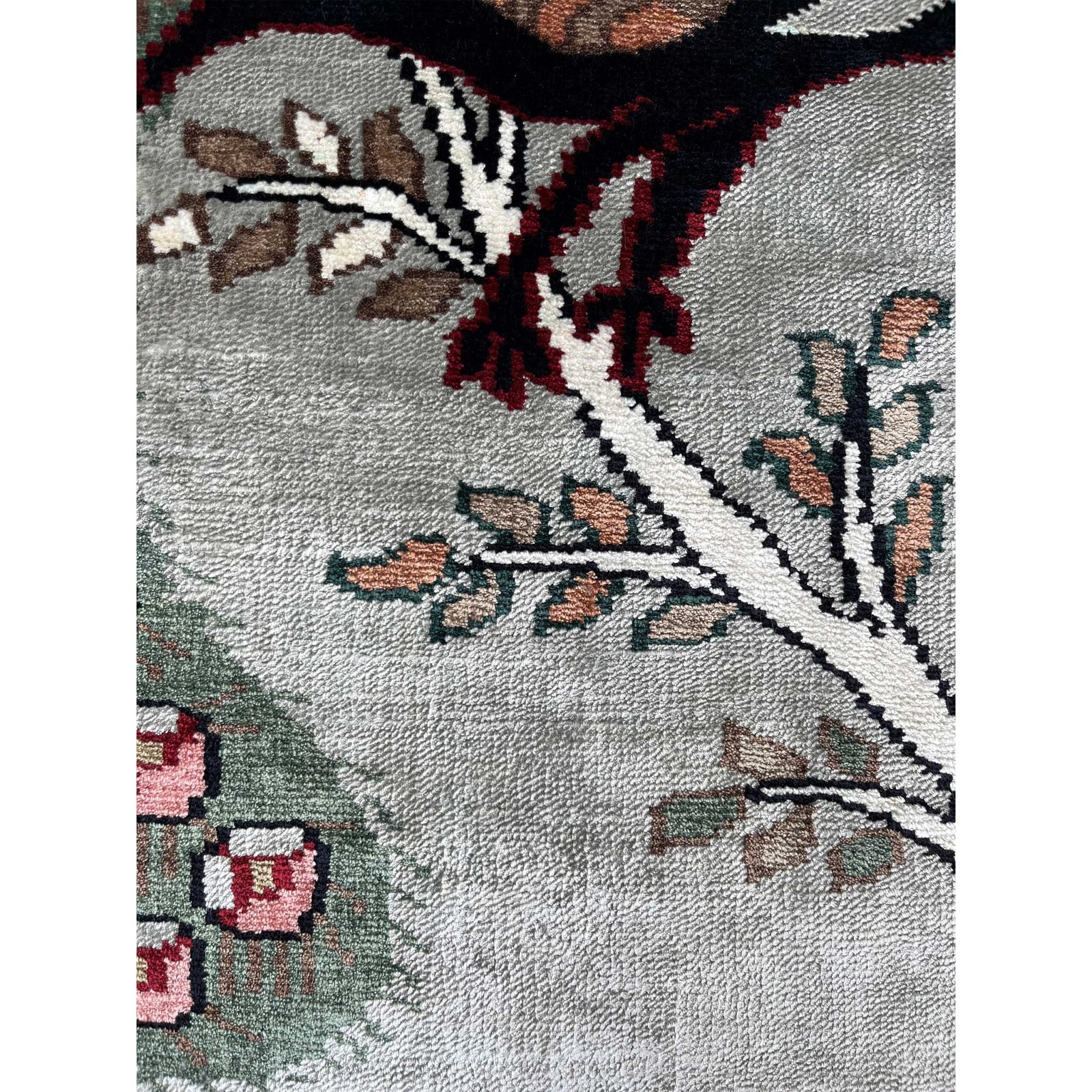 2x2 feet Handmade Carpet Peacock and Peahen Gray Luxury - Image 2