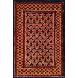 2x3 Feet Hand Knotted Wool Carpet Lichi Black
