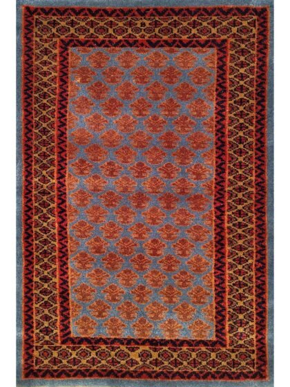 2x3 Feet Hand Knotted Wool Carpet Blue Lichi