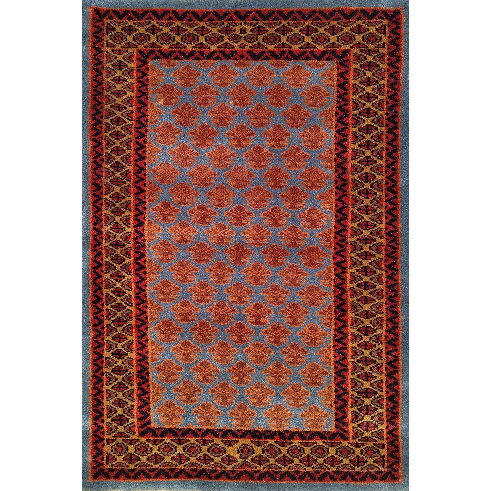 2x3 Feet Hand Knotted Wool Carpet Blue Lichi