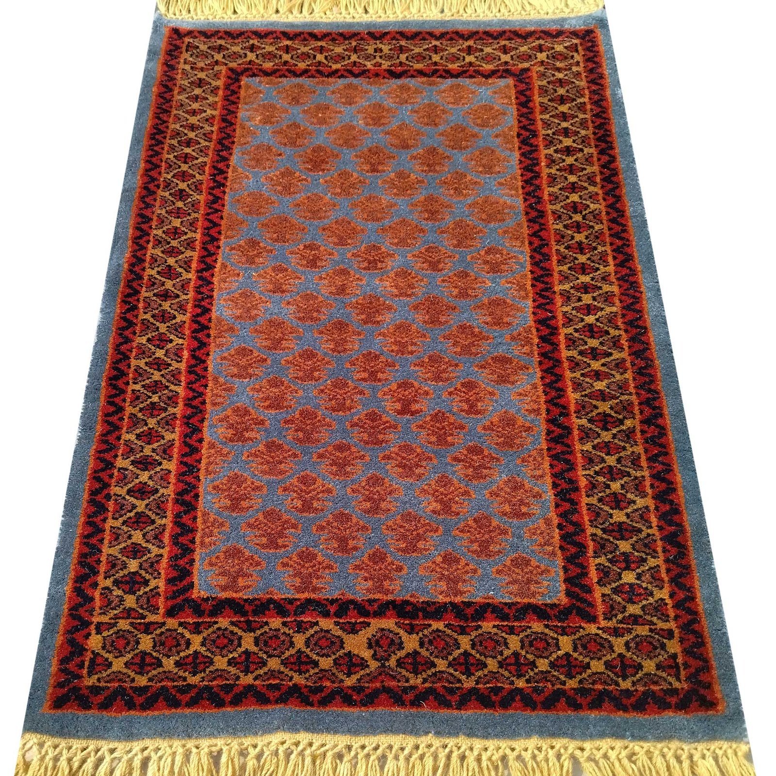 2x3 Feet Hand Knotted Wool Carpet Blue Lichi - Image 2