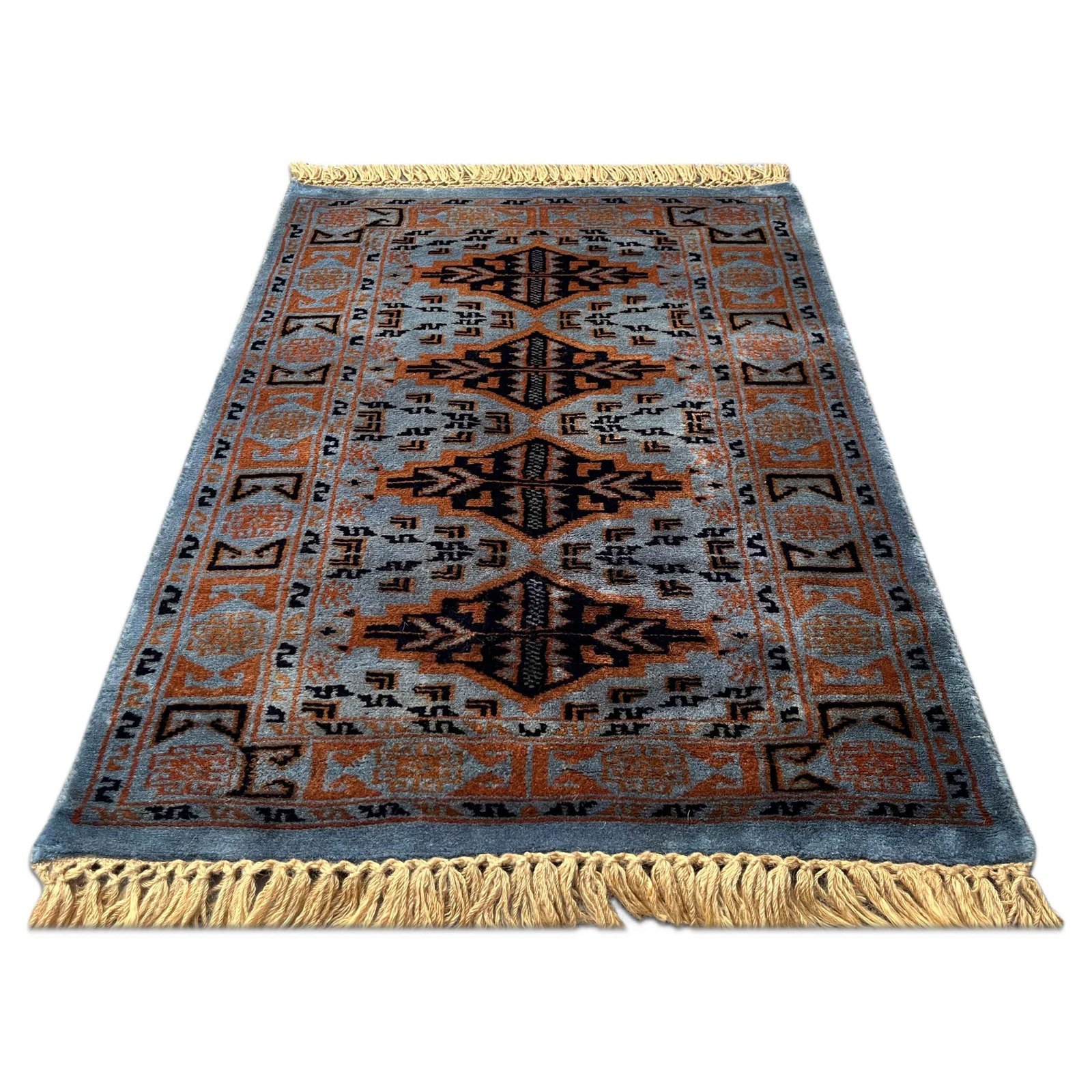 2x3 ft Handmade Gray Wool Bukhara Carpet - Image 2