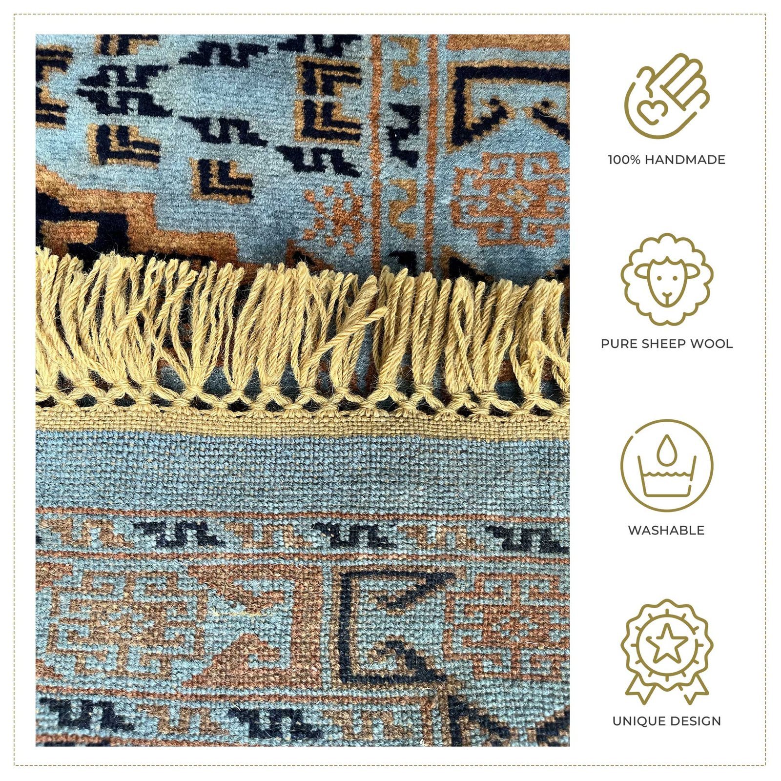 2x3 ft Handmade Gray Wool Bukhara Carpet - Image 4