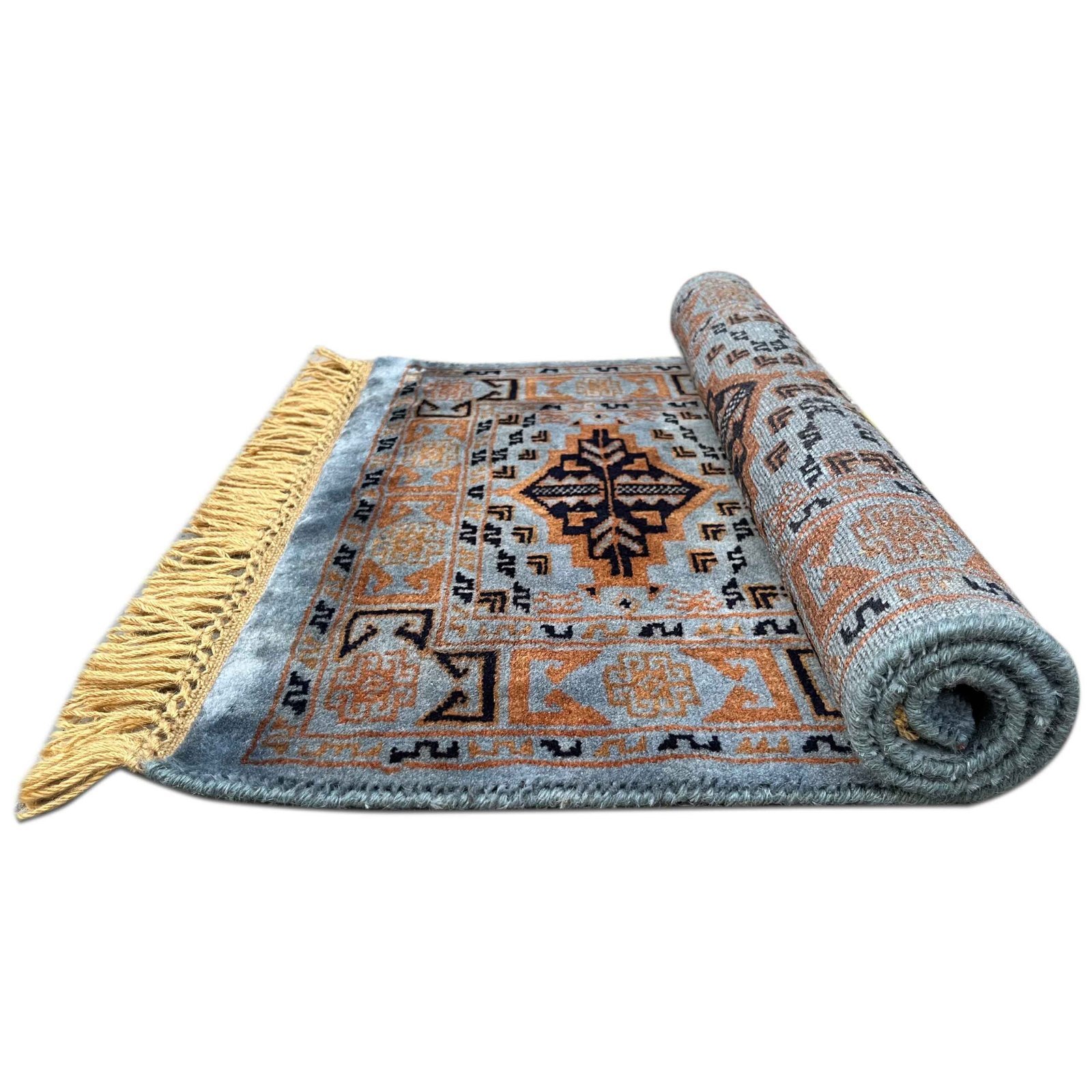 2x3 ft Handmade Gray Wool Bukhara Carpet - Image 3