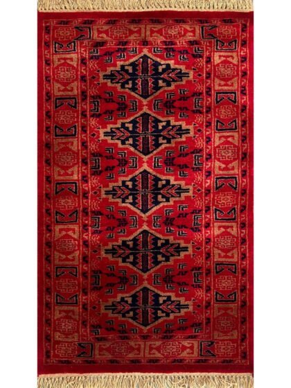 2x3 ft Hand Knotted Wool Carpet Bukara Red