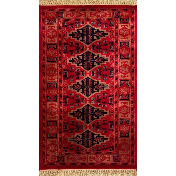2x3 ft Hand Knotted Wool Carpet Bukara Red