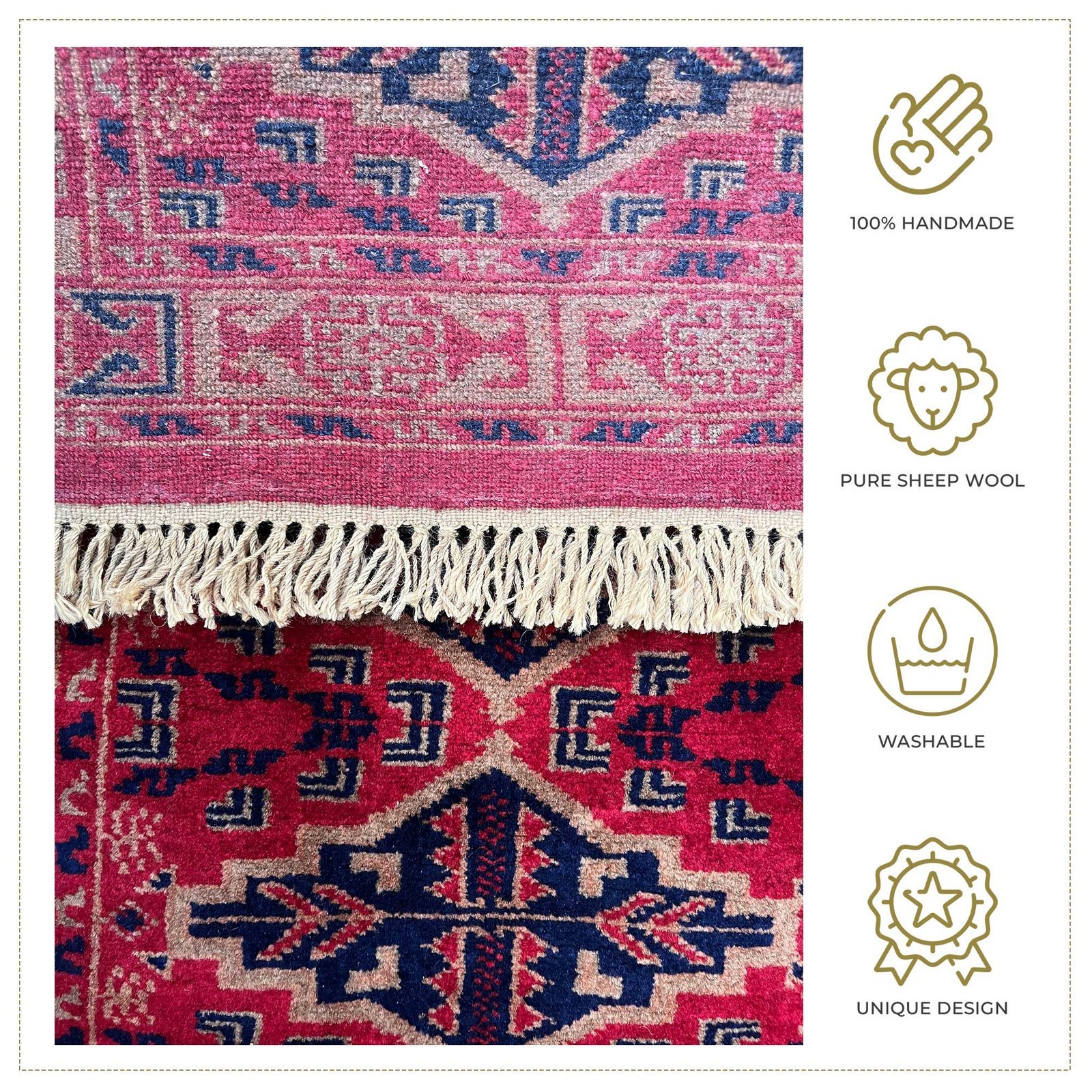 2x3 ft Hand Knotted Wool Carpet Bukara Red - Image 5
