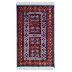2x3 Feet Hand Knotted Blue Wool Carpet Dubba