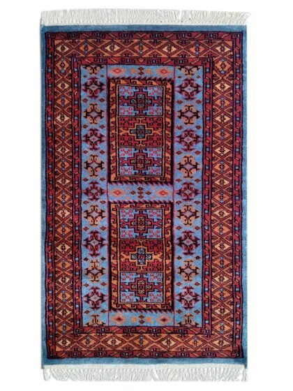 2x3 Feet Hand Knotted Blue Wool Carpet Dubba