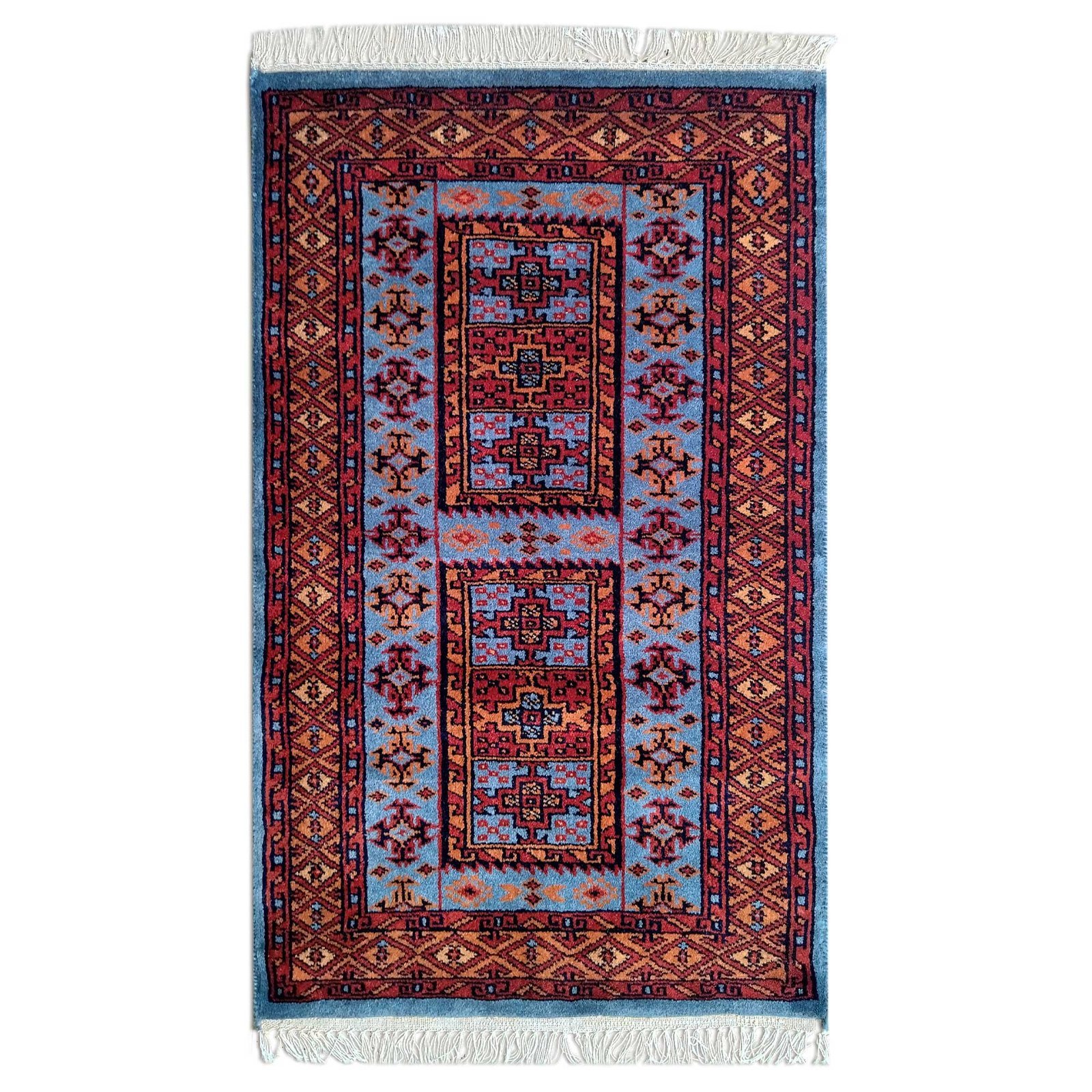 2x3 Feet Hand Knotted Blue Wool Carpet Dubba