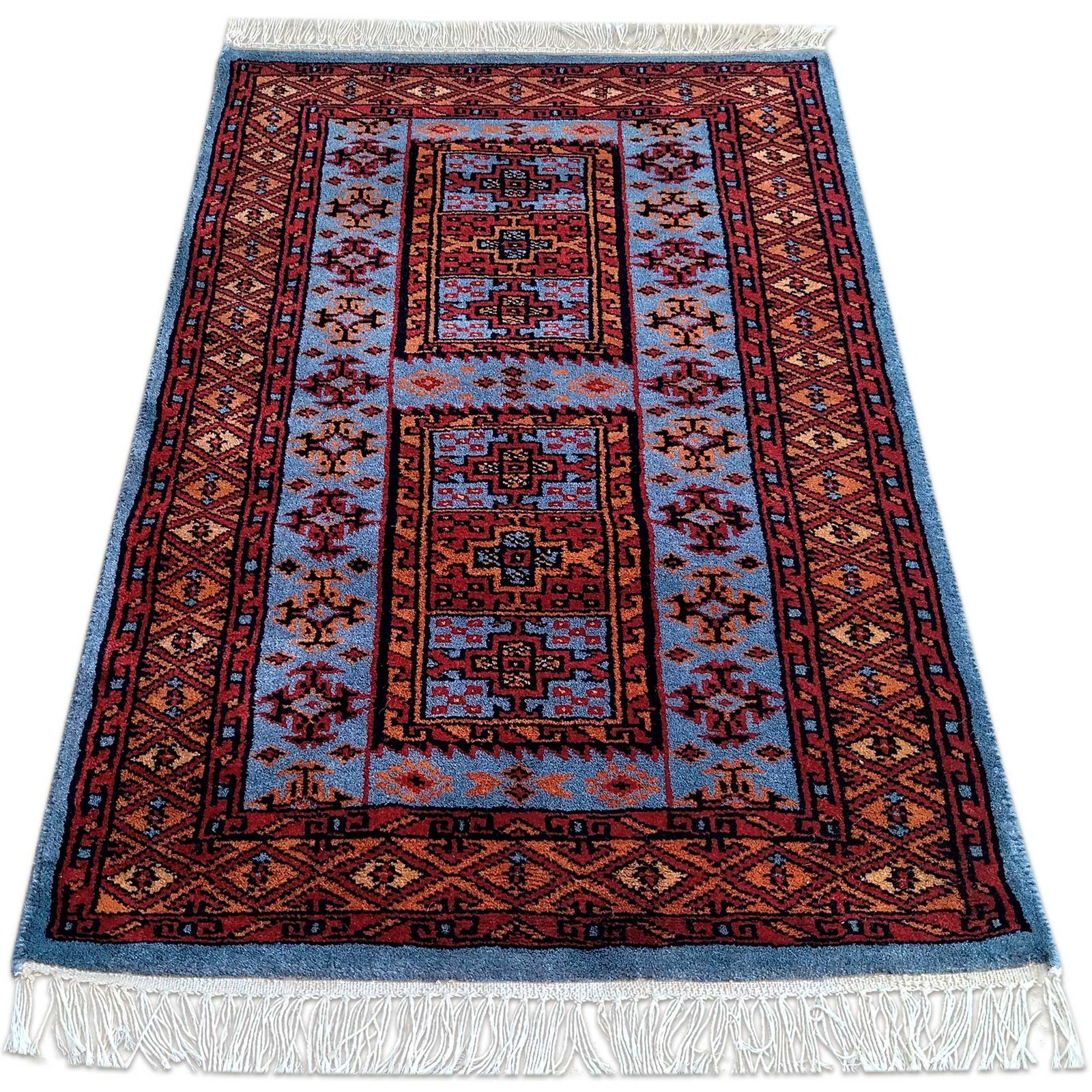 2x3 Feet Hand Knotted Blue Wool Carpet Dubba - Image 2