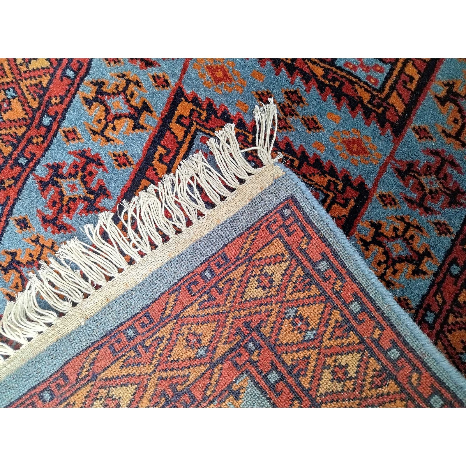 2x3 Feet Hand Knotted Blue Wool Carpet Dubba - Image 3