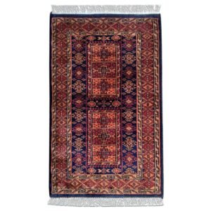 2x3 Feet Black Hand Knotted Wool Carpet Dubba