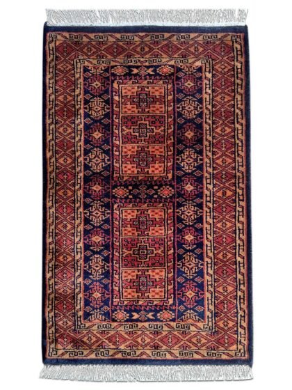 2x3 Feet Black Hand Knotted Wool Carpet Dubba