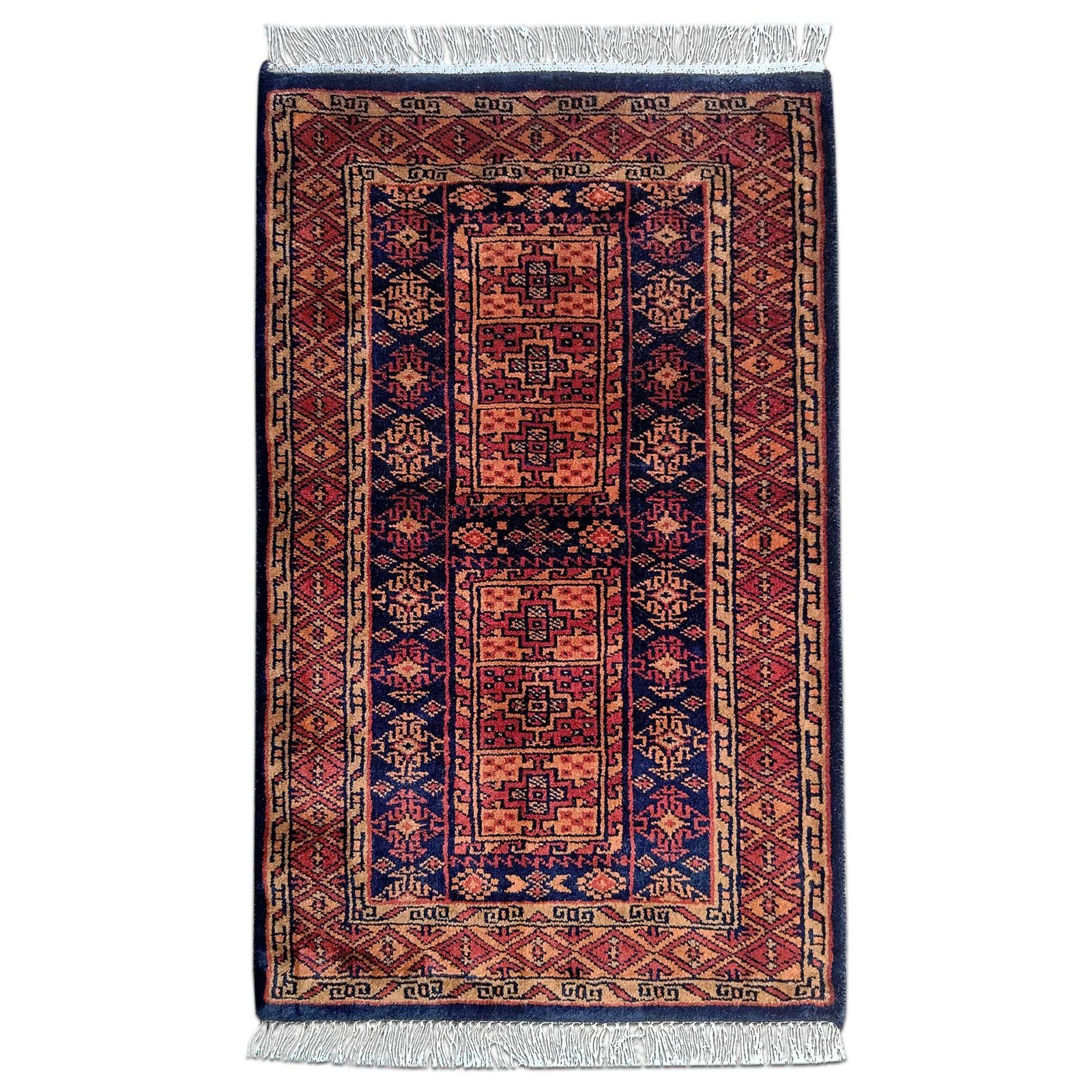 2x3 Feet Black Hand Knotted Wool Carpet Dubba