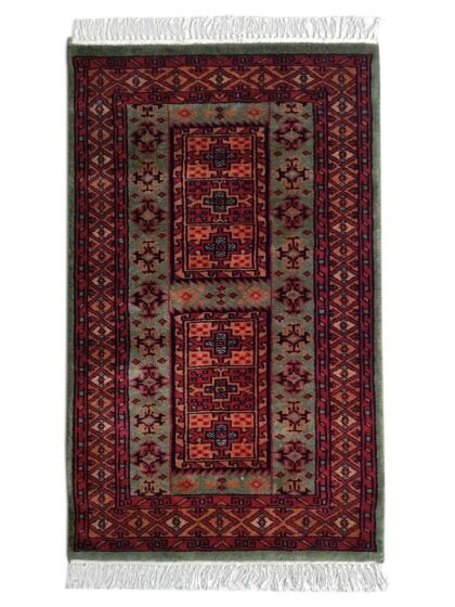 2x3 feet Hand Knotted Green Wool Carpet Dubba