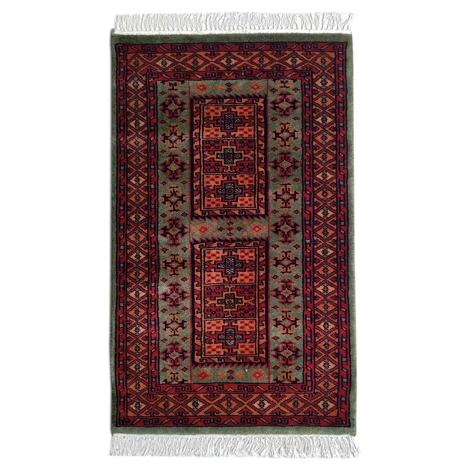2x3 feet Hand Knotted Green Wool Carpet Dubba