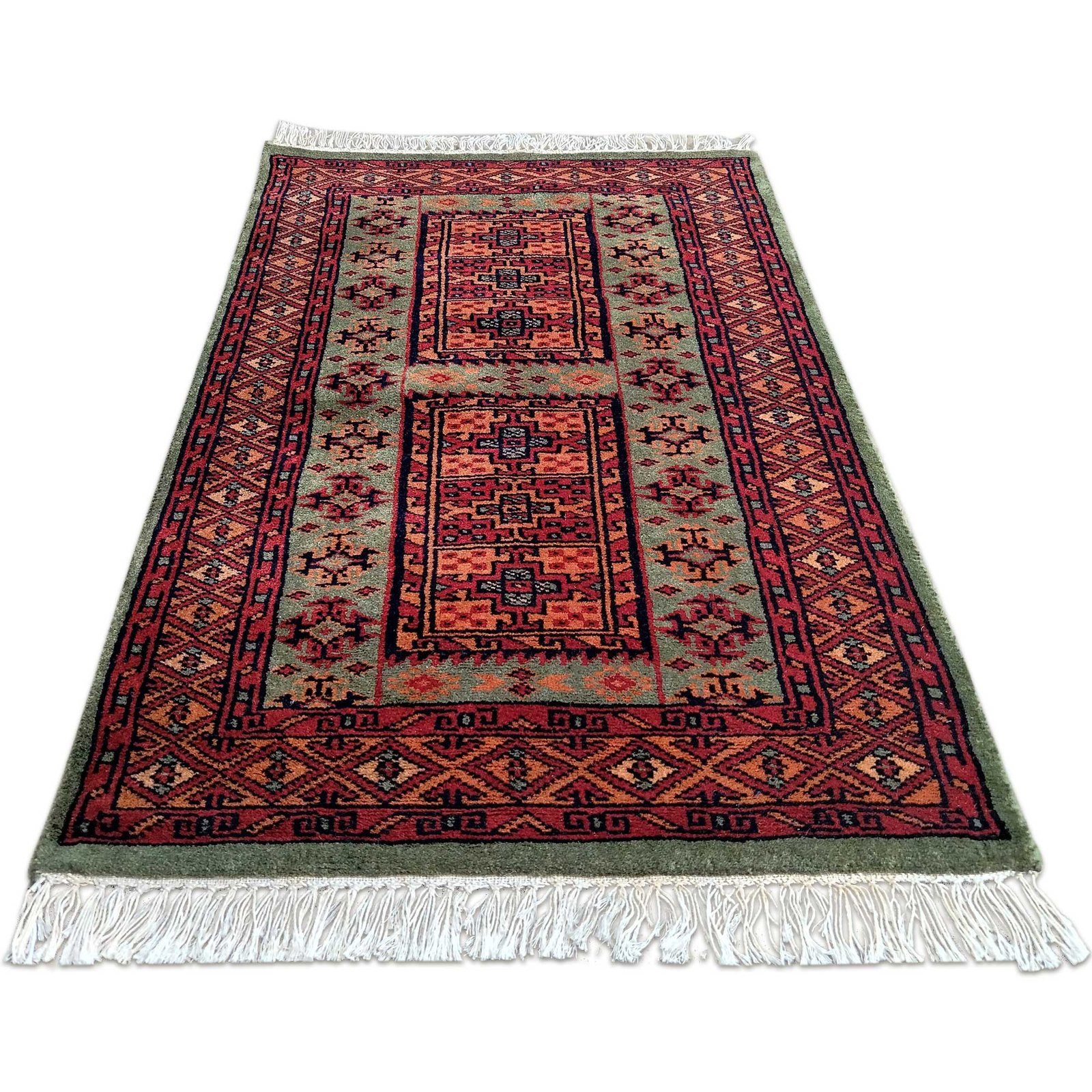 2x3 feet Hand Knotted Green Wool Carpet Dubba - Image 2