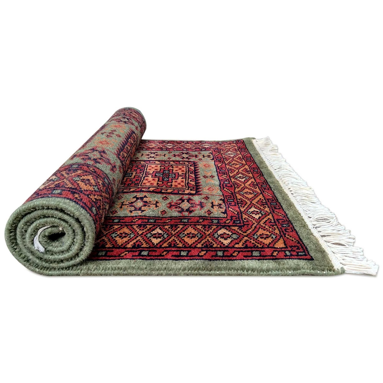 2x3 feet Hand Knotted Green Wool Carpet Dubba - Image 4