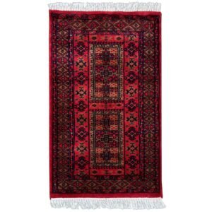 2x3 Feet Red Hand Knotted Wool Carpet Dubba