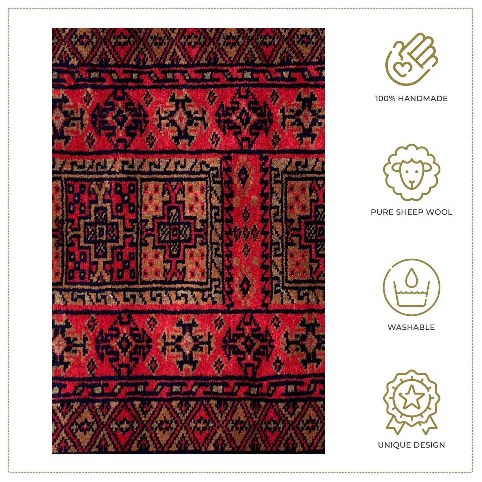 2x3 Feet Red Hand Knotted Wool Carpet Dubba - Image 2