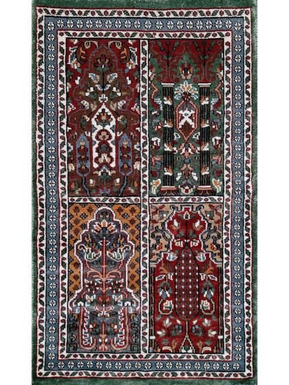 2x3 Feet Handmade Hamadan Bamboo Silk Carpet Green