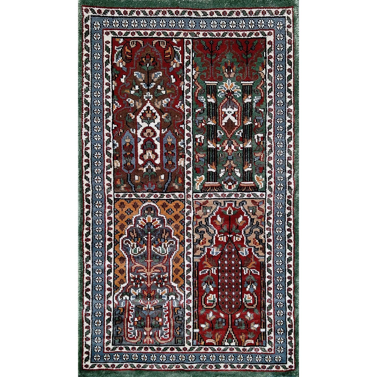 2x3 Feet Handmade Hamadan Bamboo Silk Carpet Green