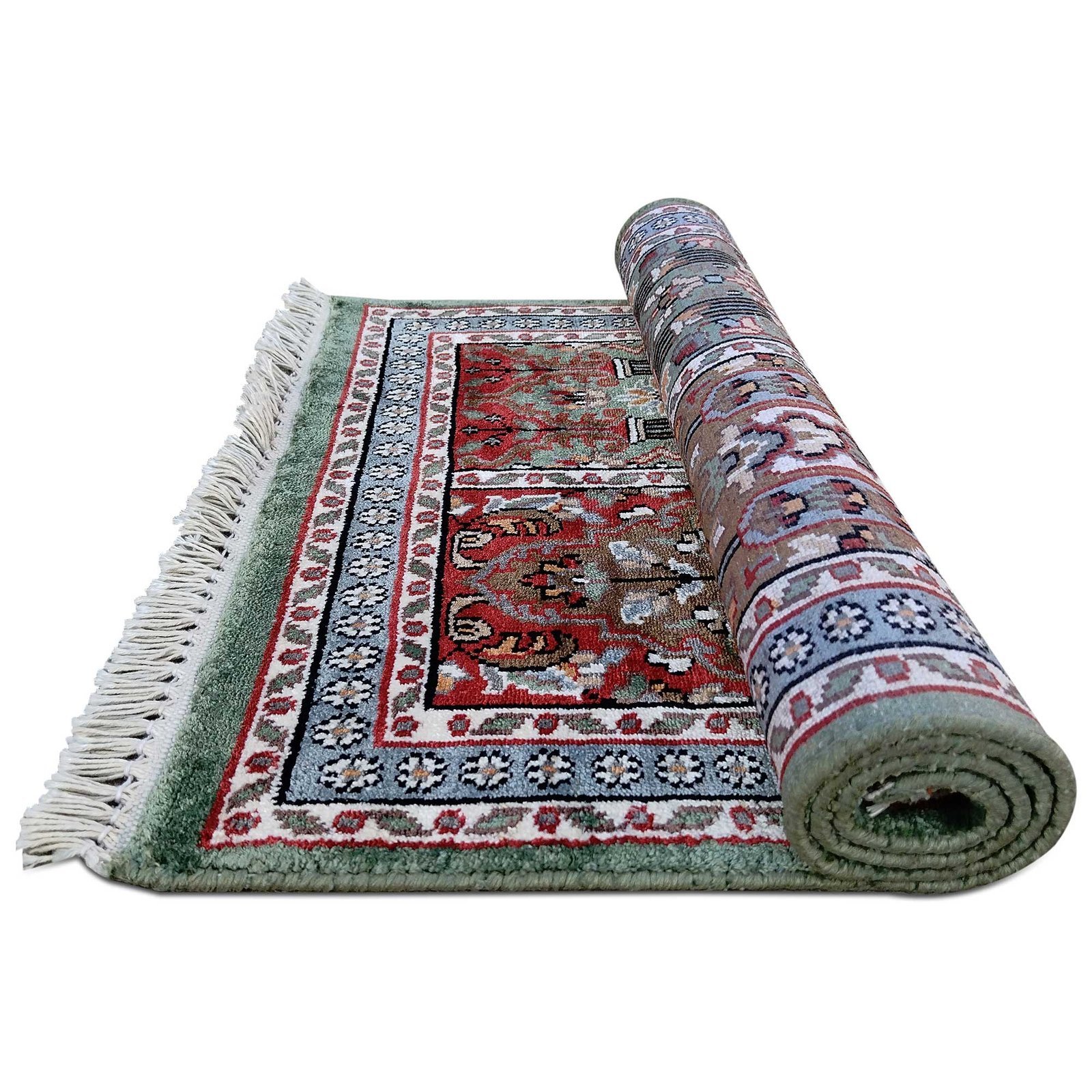 2x3 Feet Handmade Hamadan Bamboo Silk Carpet Green - Image 8