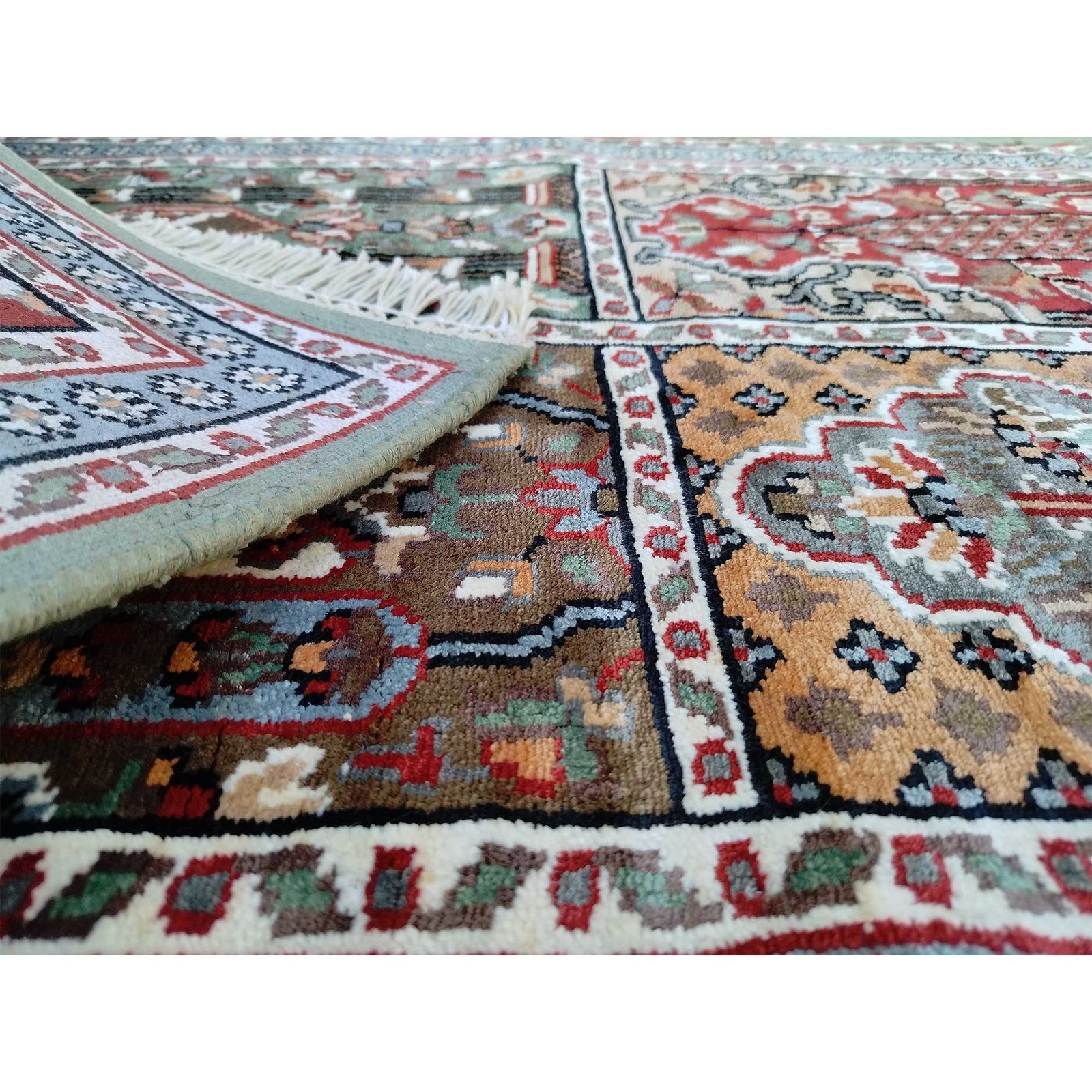 2x3 Feet Handmade Hamadan Bamboo Silk Carpet Green - Image 6