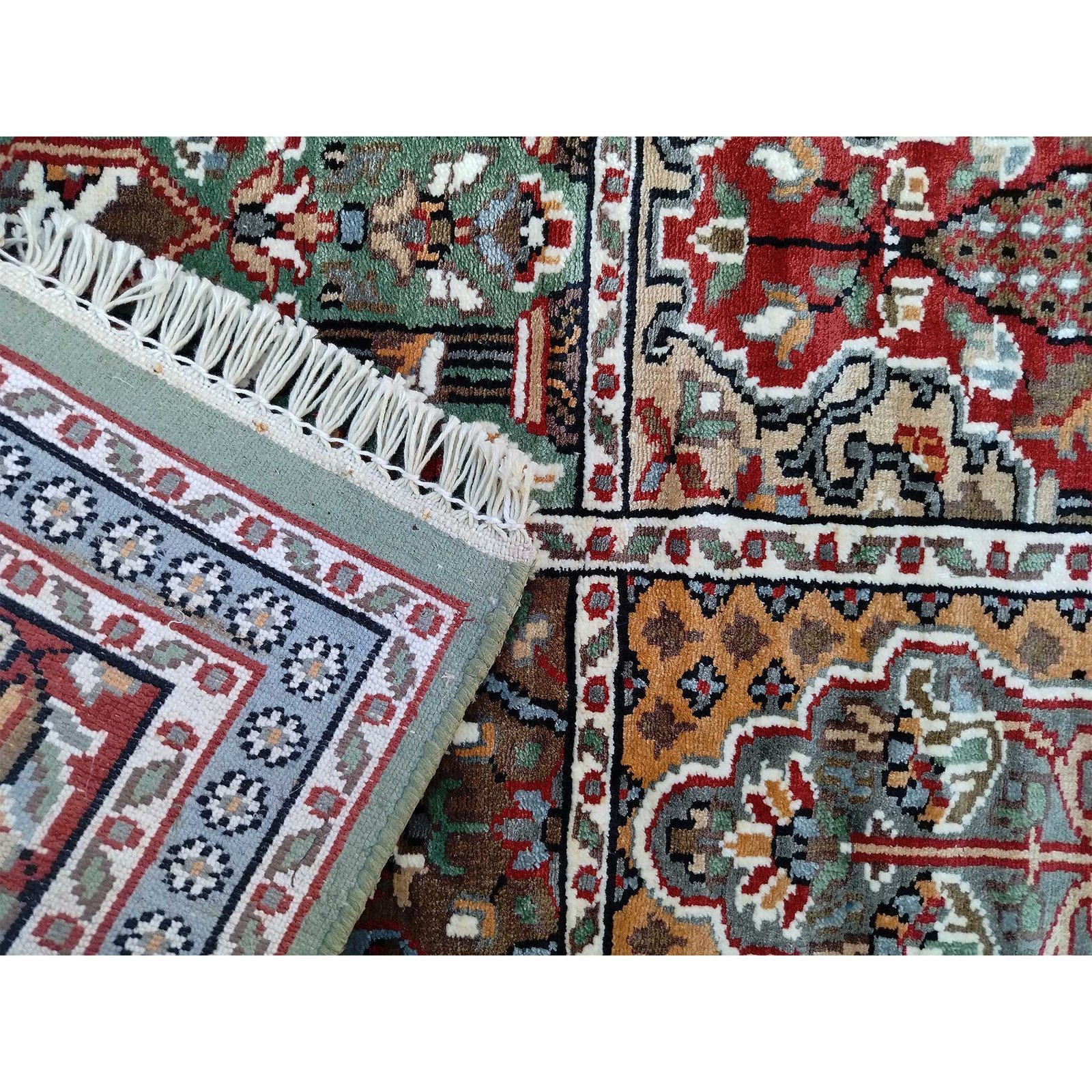 2x3 Feet Handmade Hamadan Bamboo Silk Carpet Green - Image 5