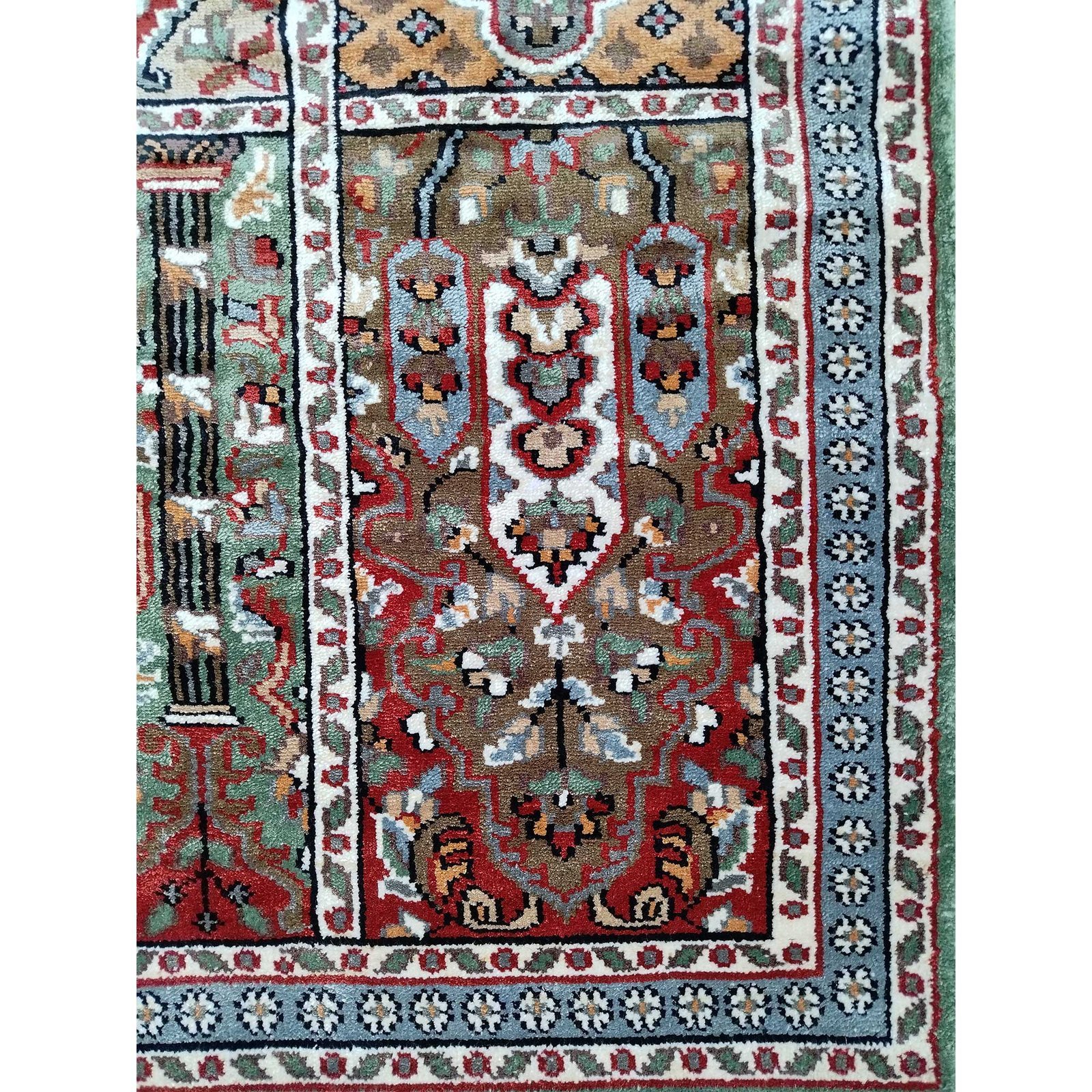 2x3 Feet Handmade Hamadan Bamboo Silk Carpet Green - Image 4