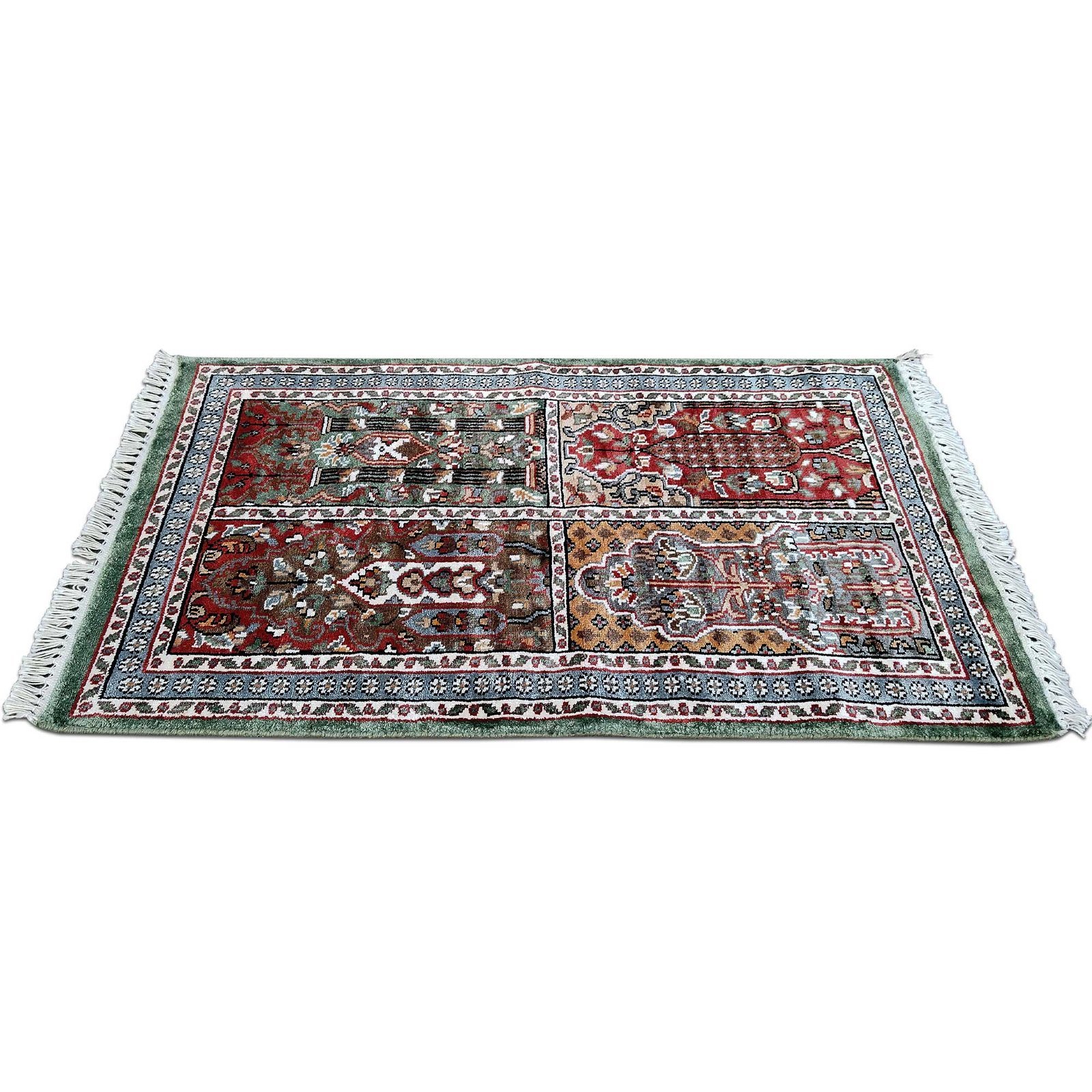 2x3 Feet Handmade Hamadan Bamboo Silk Carpet Green - Image 3