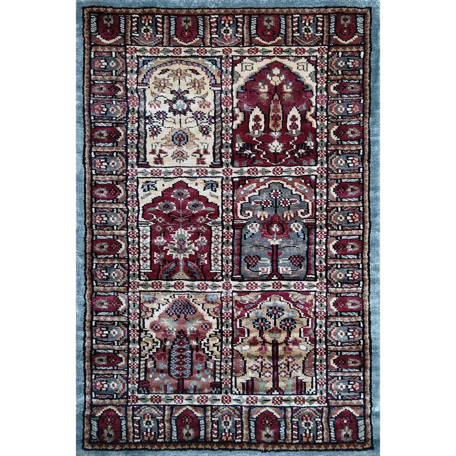 2x3 feet Hand Knotted Bamboo Silk Carpet Multi Hamadan