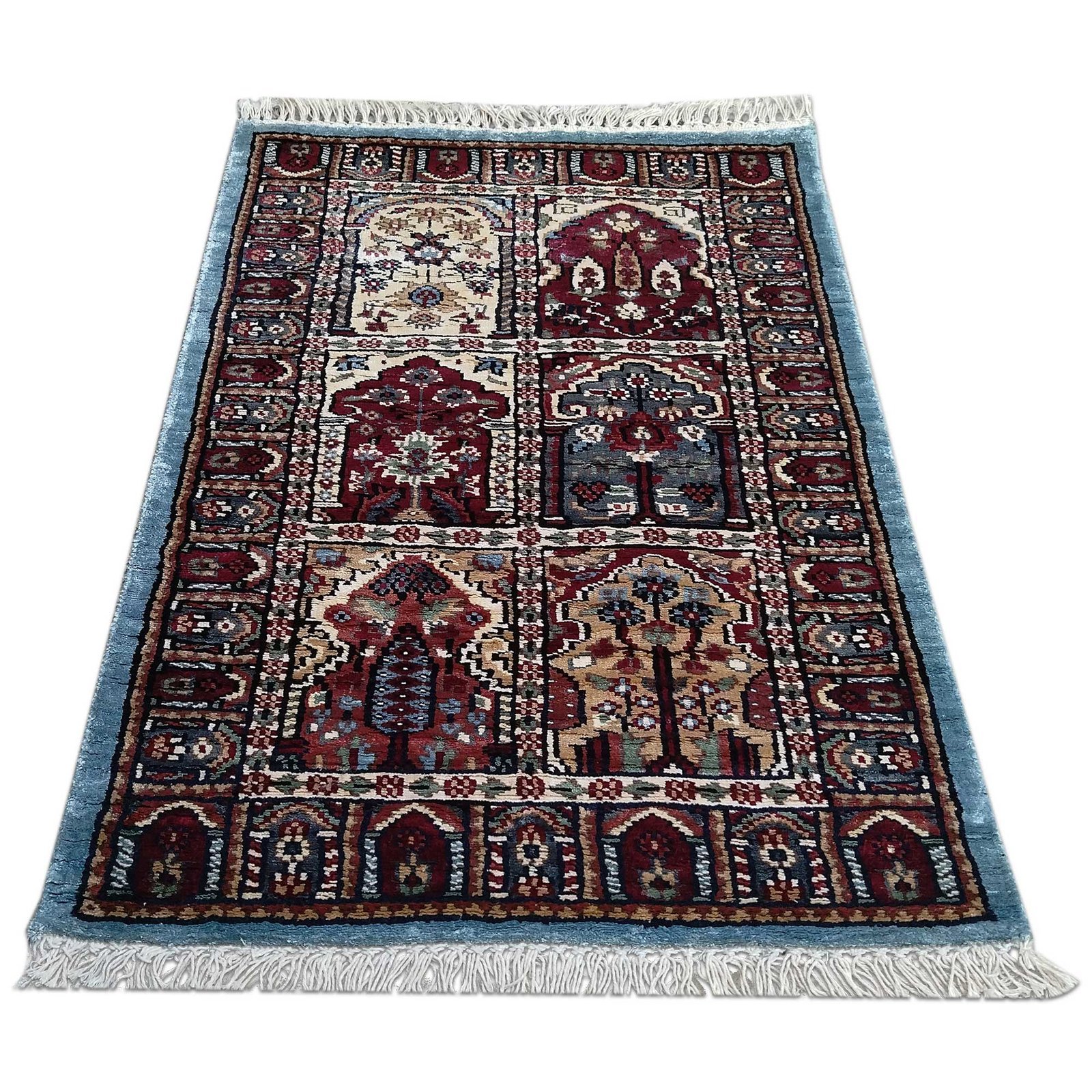 2x3 feet Hand Knotted Bamboo Silk Carpet Multi Hamadan - Image 2