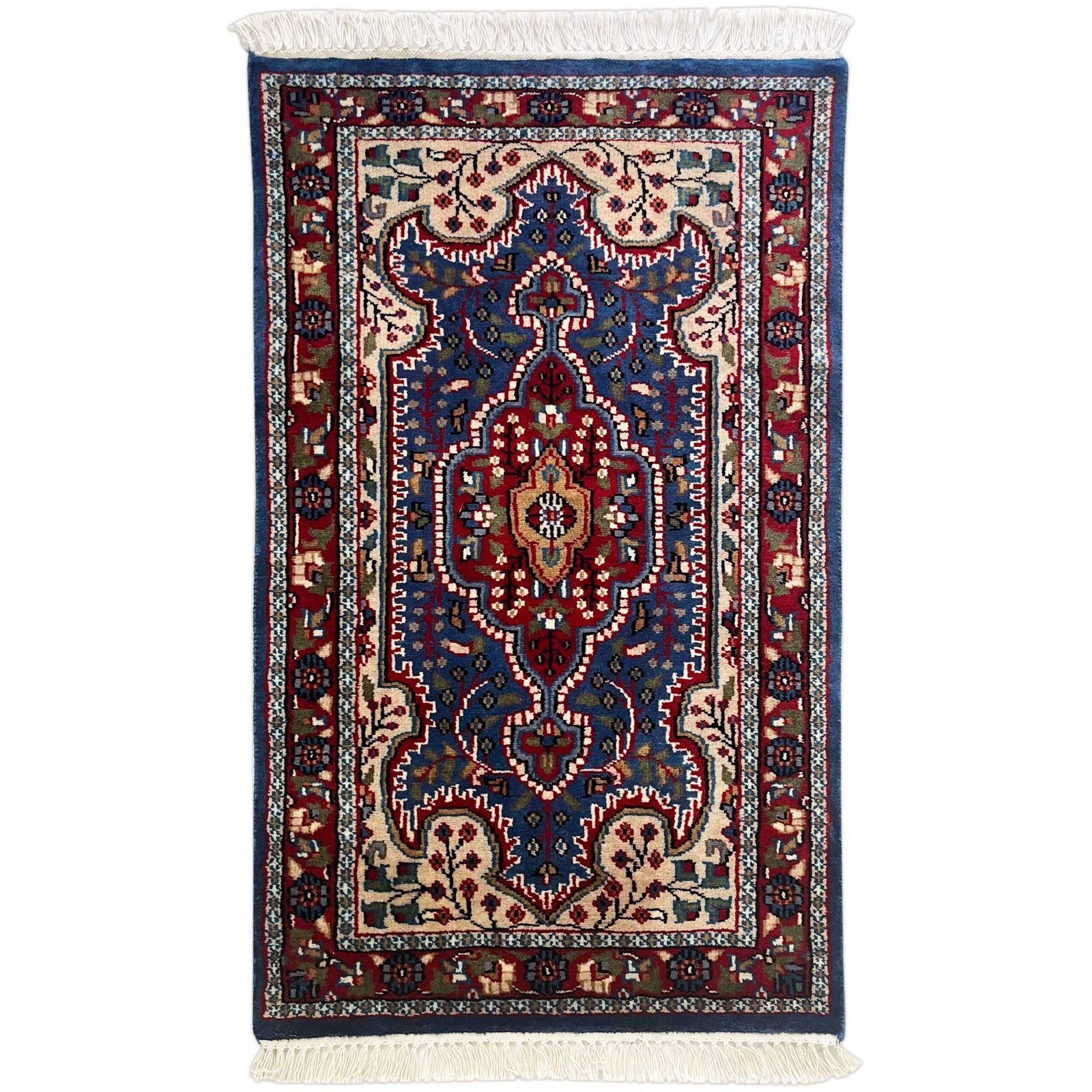 2x3 Feet Hand Knotted Persian Wool Carpet Blue