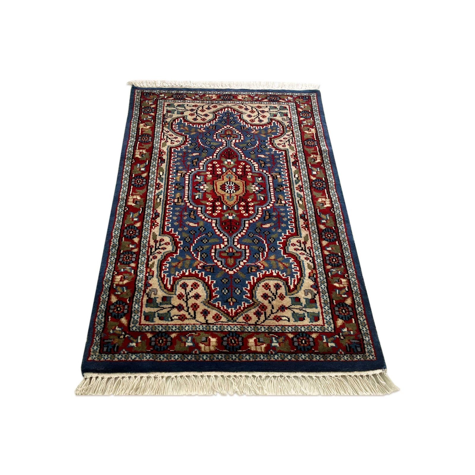 2x3 Feet Hand Knotted Persian Wool Carpet Blue - Image 3