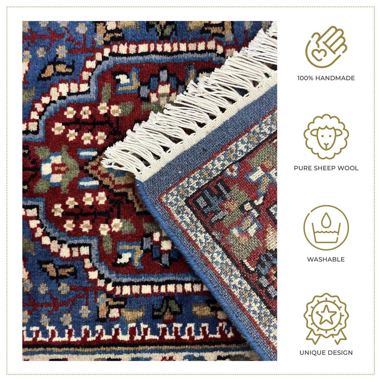 2x3 Feet Hand Knotted Persian Wool Carpet Blue - Image 2